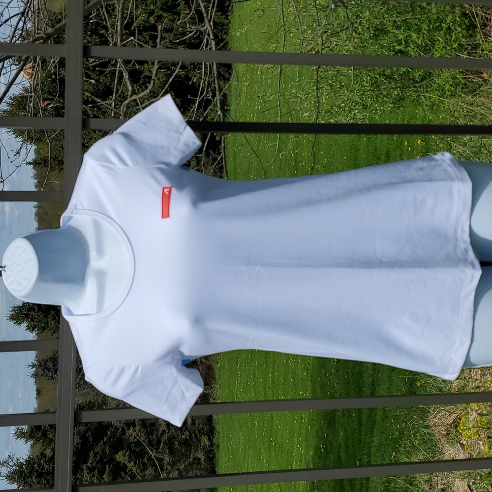 Redvanly White Athletic Tee Shirt with Blue Stripes Size XS